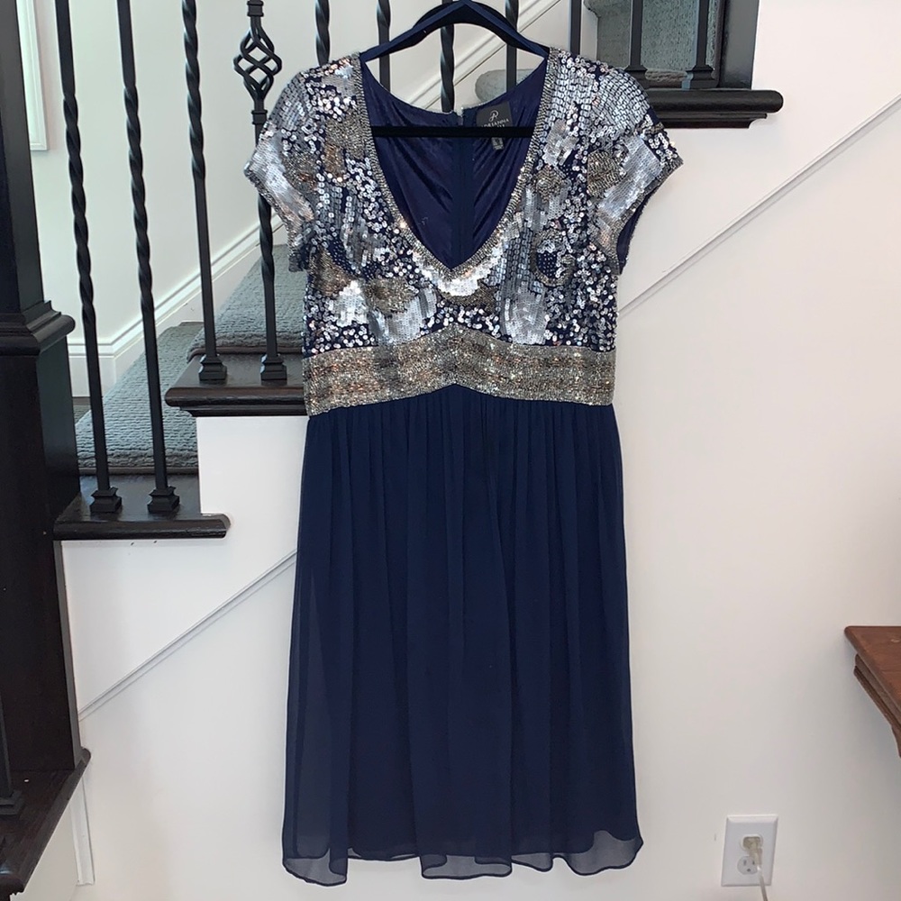 Adrianna Papell Navy Sequin Cocktail Dress